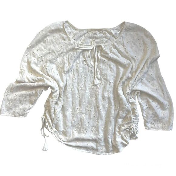 LOVESTITCH BOHO OFF WHITE IVORY EYELET PEASANT BLOUSE M - Picture 4 of 13